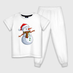 Детская пижама хлопок Снеговик в новогоднем колпаке