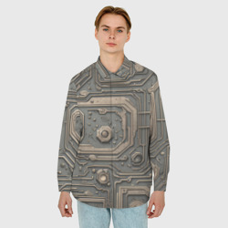 Мужская рубашка oversize 3D Металлическая ржавая обшивка с микросхемами и гайками - фото 2