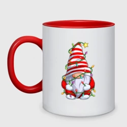 Кружка двухцветная Новогодний гном с гирляндой