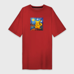 Платье-футболка хлопок Пикачу звёздной ночью Ван Гога