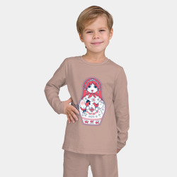 Детская пижама с лонгсливом хлопок Матрешка с красным петухом по мотивам мезенской росписи - фото 2