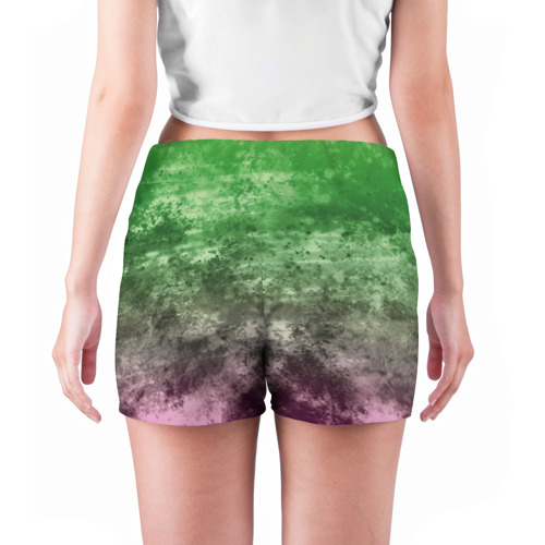 Женские шорты 3D с принтом Абстракция - Фиолетово-зеленый бардак, вид сзади #2