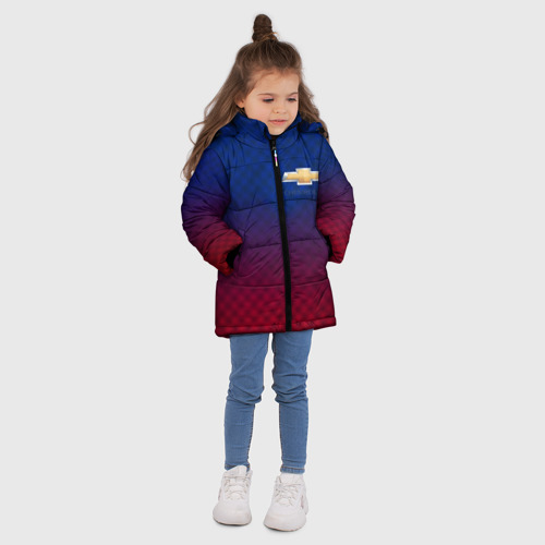 Зимняя куртка для девочек 3D с принтом Chevrolet carbon gradient, вид сбоку #3