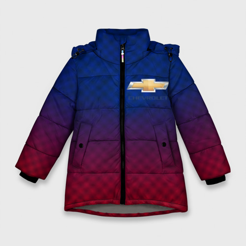 Зимняя куртка для девочек 3D с принтом Chevrolet carbon gradient, вид спереди #2