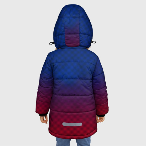 Зимняя куртка для девочек 3D с принтом Chevrolet carbon gradient, вид сзади #2