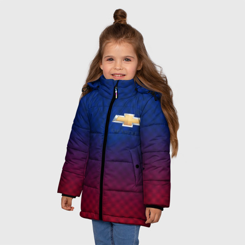Зимняя куртка для девочек 3D с принтом Chevrolet carbon gradient, фото на моделе #1
