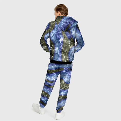 Мужской костюм 3D Абстракция - гранж синие полосы на сером, цвет черный - фото 4