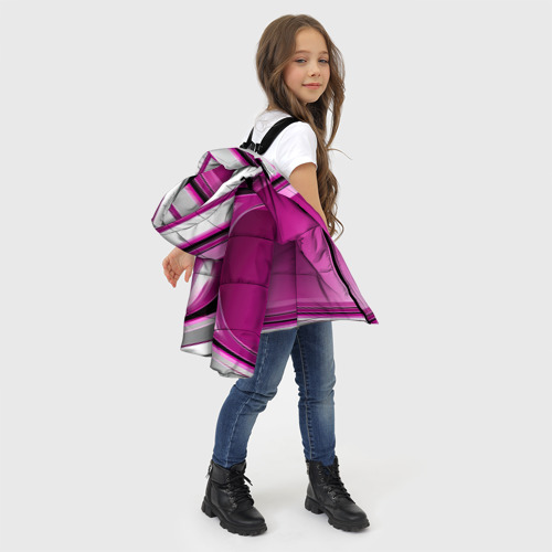 Зимняя куртка для девочек 3D с принтом Розовый выпуклый фон, фото #4