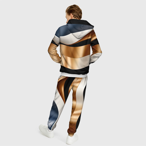 Мужской костюм 3D Золотистые вставки абстракции, цвет белый - фото 4