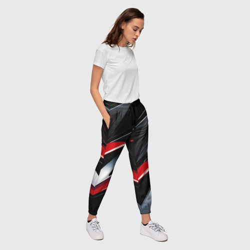 Женские брюки 3D с принтом Red black  abstract, вид сбоку #3