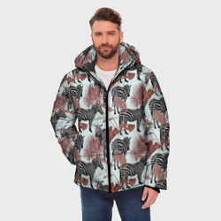 Мужская зимняя куртка 3D Зебры в пальмах - фото 2