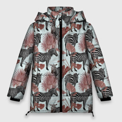 Женская зимняя куртка Oversize Зебры в пальмах