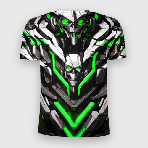 Мужская футболка 3D Slim с принтом Зелёный скелетный киберпанк доспех, вид сзади #1