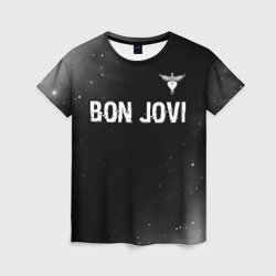Женская футболка 3D Bon Jovi glitch на темном фоне посередине