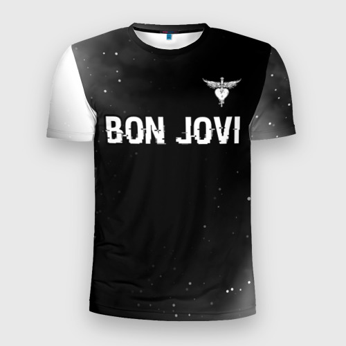 Мужская футболка 3D Slim Bon Jovi glitch на темном фоне посередине, цвет 3D печать