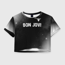 Женская футболка Crop-top 3D Bon Jovi glitch на темном фоне посередине