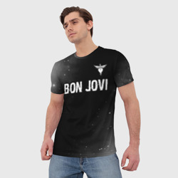 Мужская футболка 3D Bon Jovi glitch на темном фоне посередине - фото 2