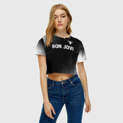 Женская футболка Crop-top 3D Bon Jovi glitch на темном фоне посередине - фото 2
