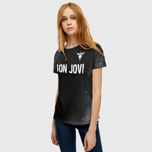 Женская футболка 3D Bon Jovi glitch на темном фоне посередине, цвет 3D печать - фото 3