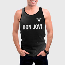 Мужская майка 3D Bon Jovi glitch на темном фоне посередине - фото 2