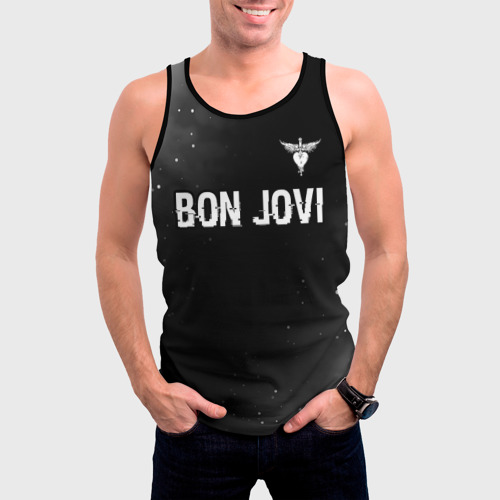 Мужская майка 3D Bon Jovi glitch на темном фоне посередине, цвет 3D печать - фото 3