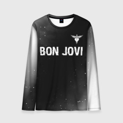 Мужской лонгслив 3D Bon Jovi glitch на темном фоне посередине