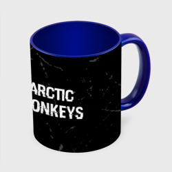 Кружка с полной запечаткой Arctic Monkeys glitch на темном фоне по-горизонтали