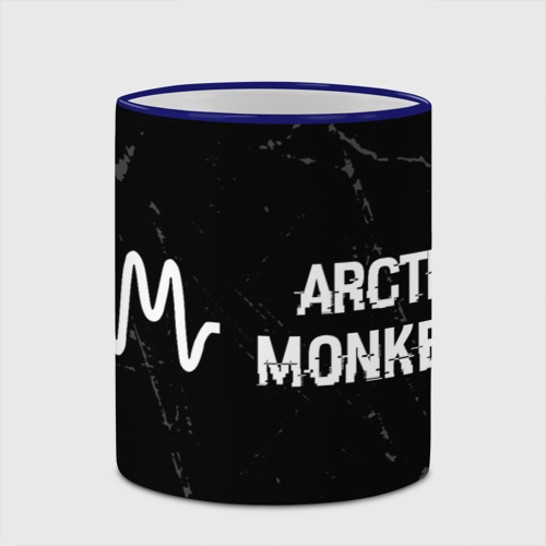 Кружка с полной запечаткой Arctic Monkeys glitch на темном фоне по-горизонтали, цвет Кант синий - фото 4