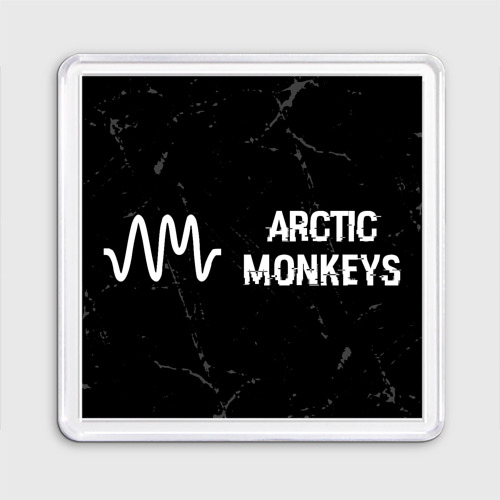 Магнит 55*55 Arctic Monkeys glitch на темном фоне по-горизонтали