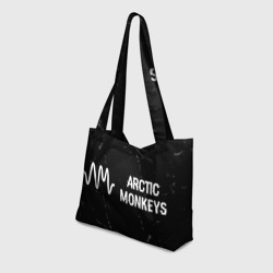 Пляжная сумка 3D Arctic Monkeys glitch на темном фоне по-горизонтали - фото 2