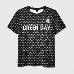 Мужская футболка 3D Green Day glitch на темном фоне посередине