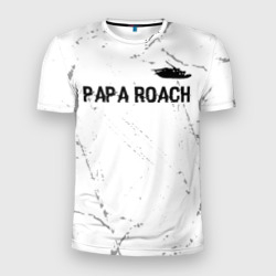 Мужская футболка 3D Slim Papa Roach glitch на светлом фоне посередине