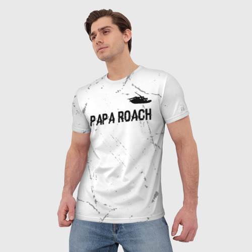 Мужская футболка 3D с принтом Papa Roach glitch на светлом фоне посередине, фото на моделе #1