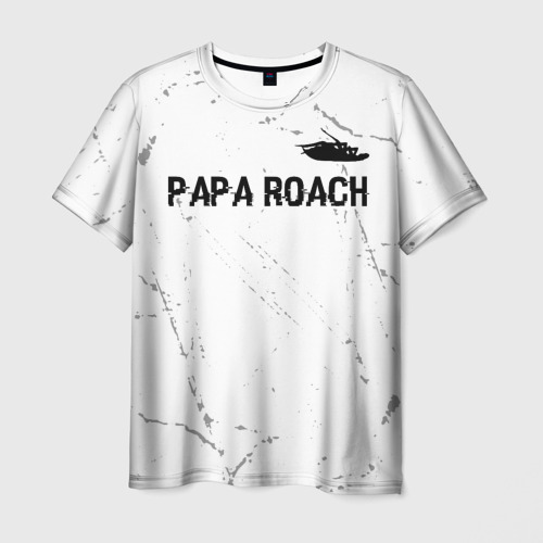 Мужская футболка 3D с принтом Papa Roach glitch на светлом фоне посередине, вид спереди #2