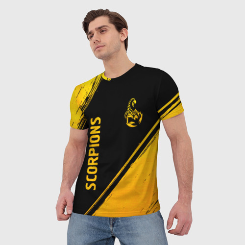 Мужская футболка 3D Scorpions - gold gradient вертикально, цвет 3D печать - фото 3