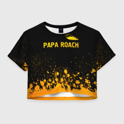 Женская футболка Crop-top 3D Papa Roach - gold gradient посередине