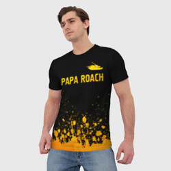 Футболка с принтом Papa Roach - gold gradient посередине для мужчины, вид на модели спереди №2. Цвет основы: белый