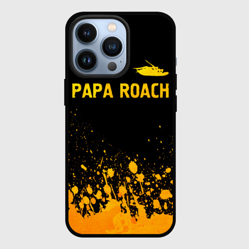 Чехол для iPhone 13 Pro с принтом Papa Roach - gold gradient посередине, вид спереди #2