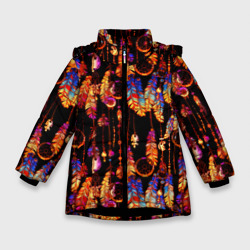 Зимняя куртка для девочек 3D Ловцы снов с яркими перьями