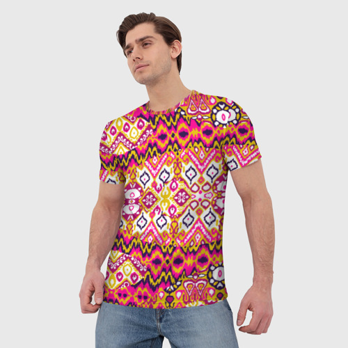 Мужская футболка 3D с принтом Розовый орнамент  имитация ткань икат, фото на моделе #1