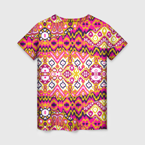 Женская футболка 3D с принтом Розовый орнамент  имитация ткань икат, вид сзади #1