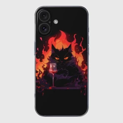 Чехол для iPhone 16 силиконовый с защитой камеры Кот Бегемот с вином