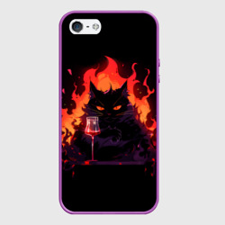 Чехол для iPhone 5/5S матовый Кот Бегемот с вином