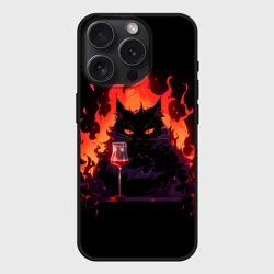 Чехол силиконовый для Apple iPhone 15 Pro Мax матовый Кот Бегемот с вином