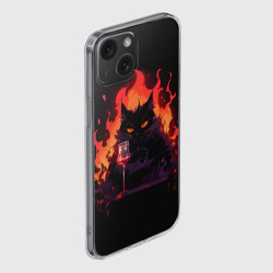 Чехол для iPhone 15 силиконовый с защитой камеры Кот Бегемот с вином - фото 2