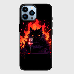Чехол для iPhone 14 Pro Max Кот Бегемот с вином