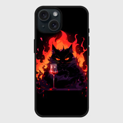 Чехол силиконовый для Apple iPhone 15 матовый Кот Бегемот с вином