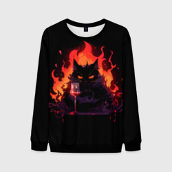 Мужской свитшот 3D Кот Бегемот с вином