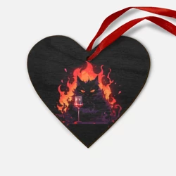 Деревянная игрушка Сердце Кот Бегемот с вином