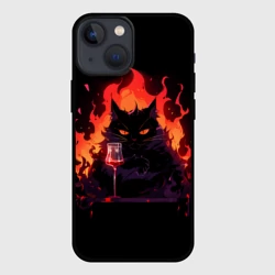 Чехол для iPhone 13 mini Кот Бегемот с вином
